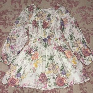 Divided H&M Floral Open Back Long Sleeve Mini Cotton Dress Women’s S